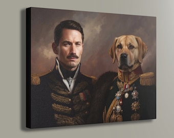 Custom pet Portrait from photo, Military pet portrait, human and pet custom portrait, stepbrothers custom portrait, human and pet art
