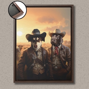 Portrait d'animal de compagnie de cow-boy, portrait de chien personnalisé, décoration homme des cavernes, meilleur cadeau chien chat, portrait personnalisé de famille et d'animal de compagnie, portrait personnalisé de chien royal