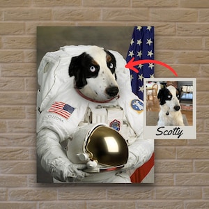 Spersonalizowany portret zwierzaka Portret astronauty i psa Astronauta Malowanie zwierząt Kosmiczny pies Spersonalizowany obraz kota Portret zwierzaka Malowanie zwierząt Prezent dla zwierzaka