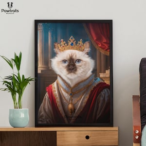 Custom royal cat king portrait Funny gift for pet lovers Custom royal portrait from photo Renaissance pet portrait, human and pet portrait