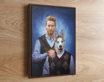 Pet Portrait, Gift for husband, Human and pet custom portrait, Birthday Gift Idea, Funny Dog Portrait, Gift For Him, Dog Portrait, Man Cave
