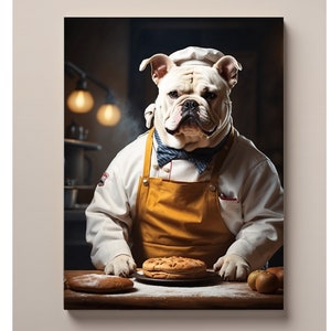 Custom baker dog portrait, portrait with pet photo, cat with baker suit, ugly christmas gift, dog dressed like a baker, chef pet, pet canva