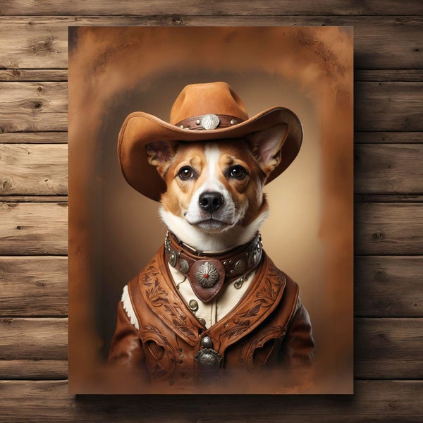 Custom pet portrait, cowboy dog portrait, Gift for him, Funny dog portrait, Custom cat portrait, western decoration, cowboy pet portrait