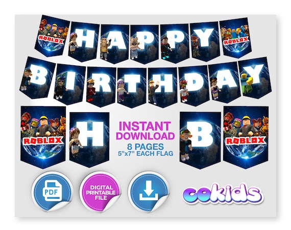roblox happy birthday banner roblox party printable banner etsy