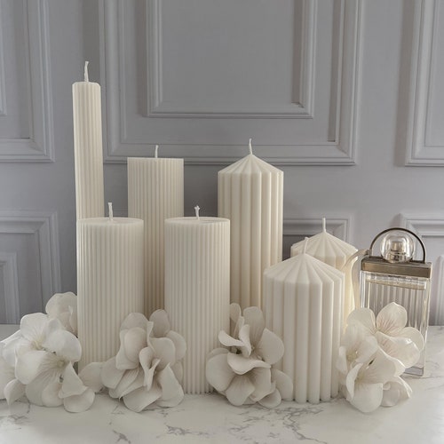 Ribbed Taper Candle Soy Wax Candle Decorative Candle Etsy