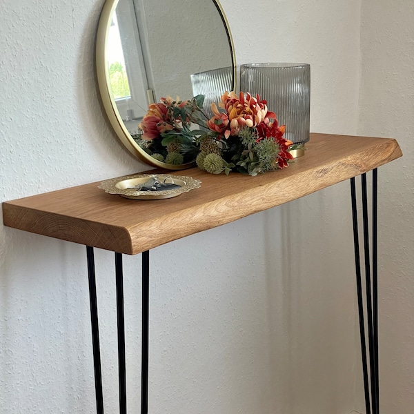 Grande table console avec pieds en épingle à cheveux (avec bordure forestière)