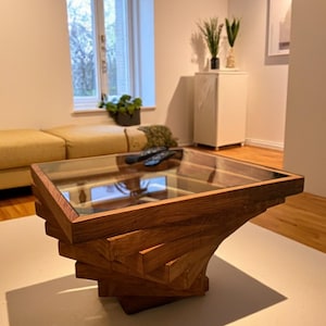 Oak coffee table - TwistOak - with safety glass