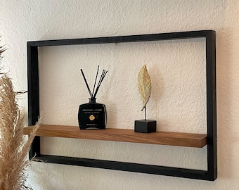 Solid oak wall shelf | Floating shelf | Custom frame and shelf colors | Handmade | Modern