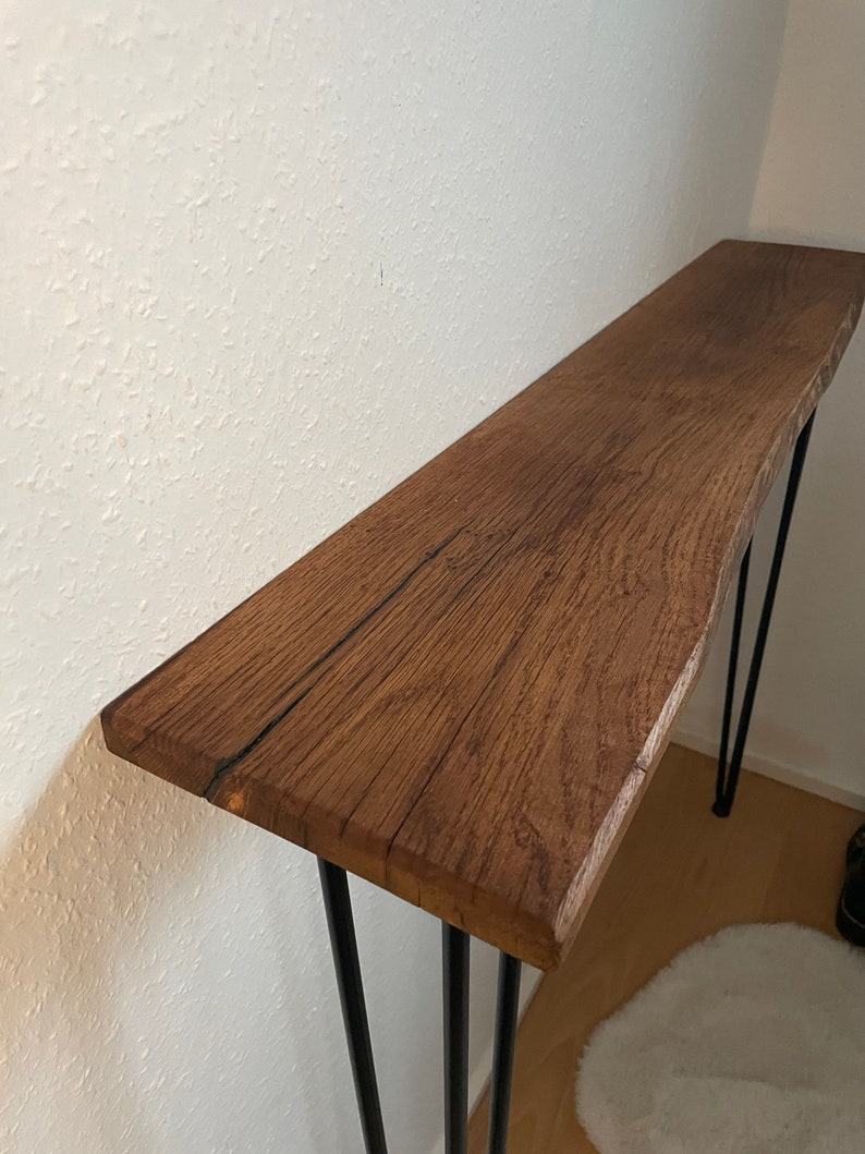 Table console étroite avec pieds en épingle à cheveux avec bordure forestière image 3