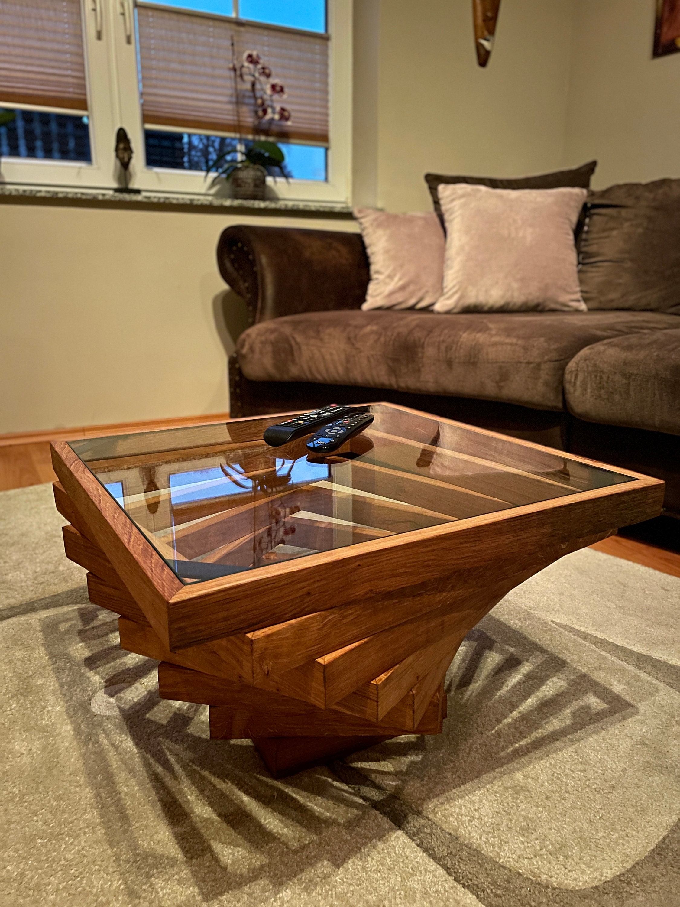Oak Coffee Table - Twistoak - With Safety Glass - Etsy UK