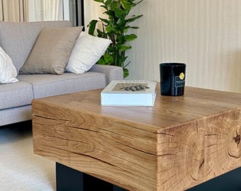 Coffee table made of oak - solid wood - rustic