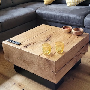 Coffee table made of oak - solid wood - rustic