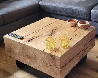 Coffee table made of oak - solid wood - rustic