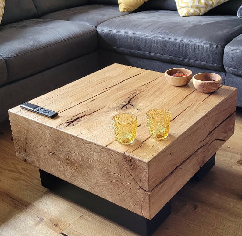 Coffee table made of oak solid wood rustic image 1