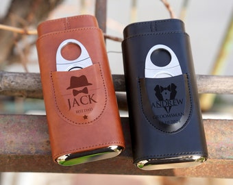 Etui na cygara z obcinaczem do cygar, grawerowane etui na cygara, uchwyt na cygara, spersonalizowany prezent, etui podróżne na cygara, przechowywanie cygar