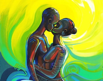 Locked in a Kiss – African Art, Canvas Print, Bedroom Wall Art, Home Wall Decor, Romance, Gift for Him/Her
