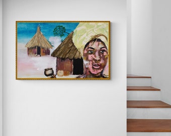 African Village Woman Canvas Print – Art Print, Wall Decor