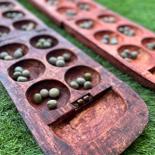 Large Sapele Style Mancala Board Game – African Art, Ayo Olopon, Handmade, African Woodwork, Portable