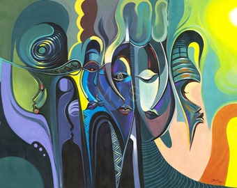 African Woman Art – Original Acrylic Painting, Large Modern Canvas (48x36)