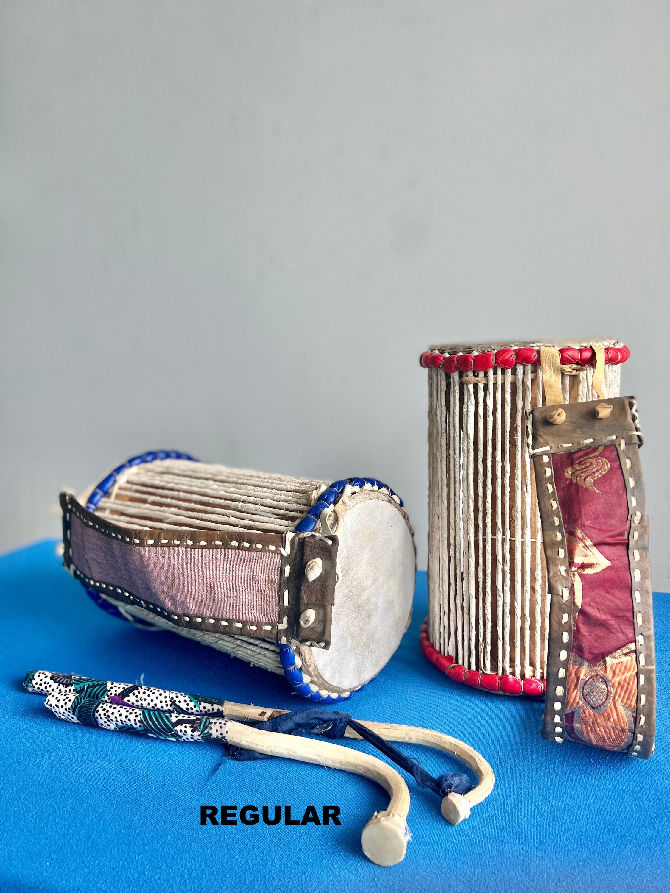 Traditional Talking Drum African Art, Handmade, Leatherwork, African