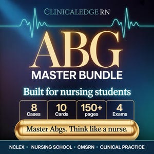ABG Master Bundle for Nursing Students | NCLEX, Study Guide, 8 Cases, 10 Cards (Digital)