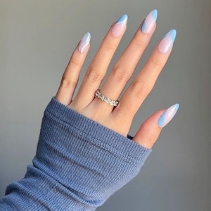 Spring Nails pastel colors nude nails french nails cute nails summer nails press on nails swirls design soft white nails image 1