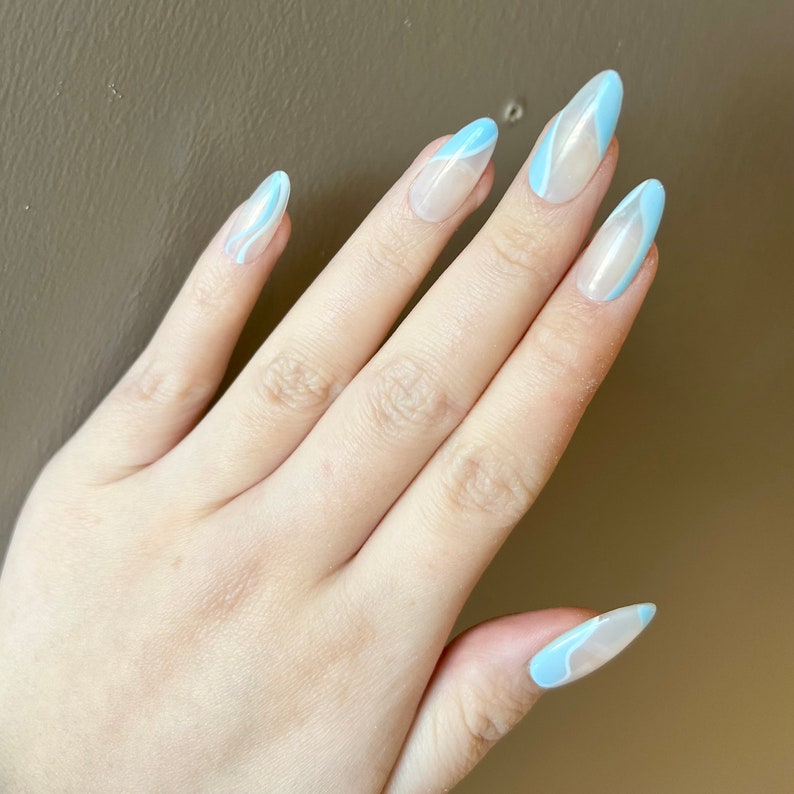 Spring Nails pastel colors nude nails french nails cute nails summer nails press on nails swirls design soft white nails image 3