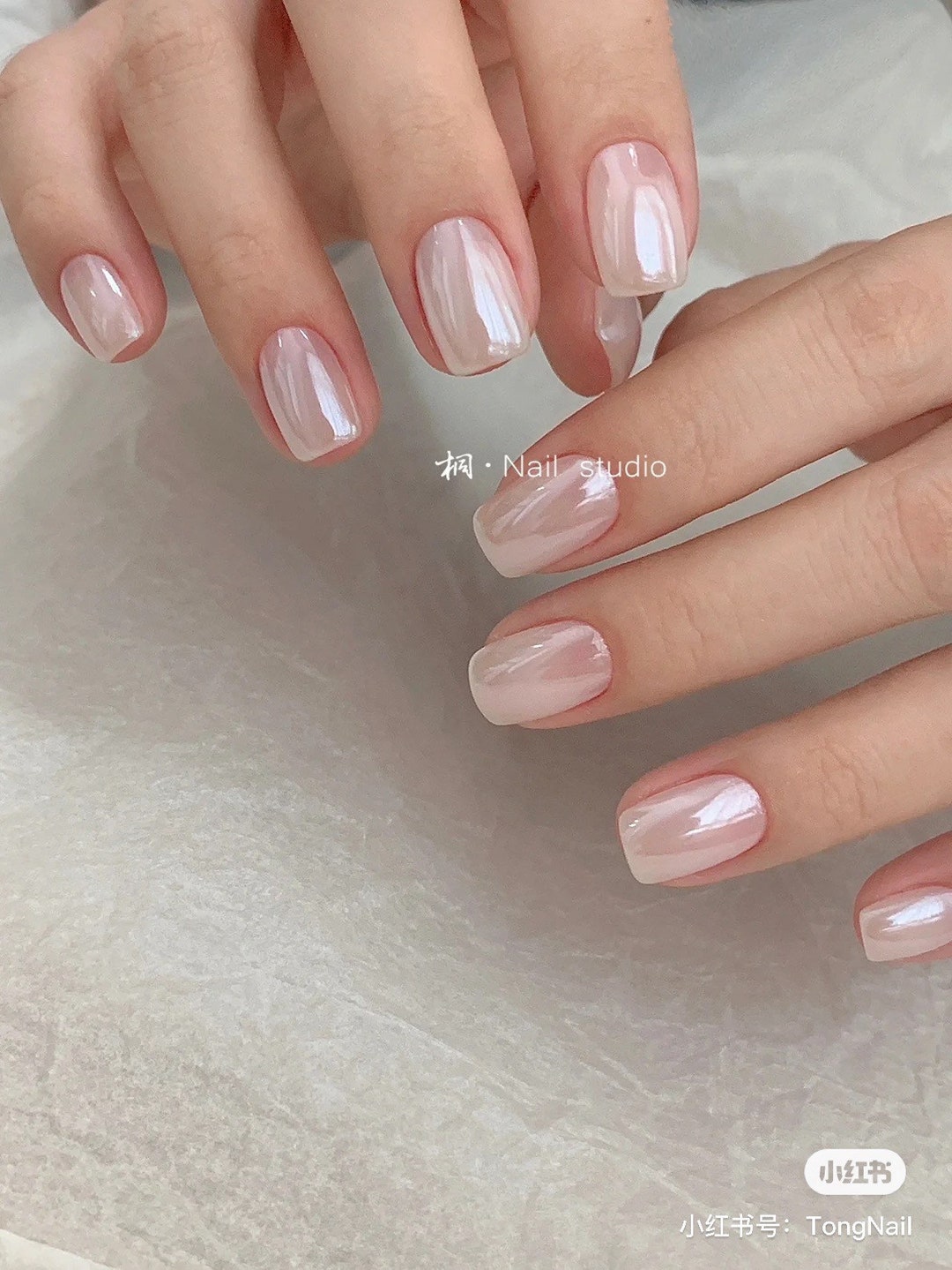 Wedding Nails Gel Press on Nails, Soft White Chrome Nails, Instagram Nails L Celebrity Hailey