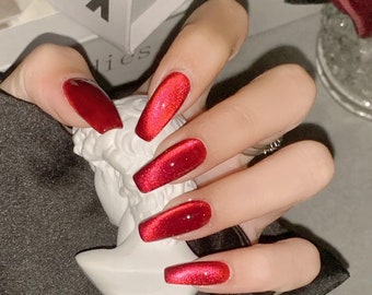 Red Jewelry Magnetic Gel Nail Polish| Red nails | Cat Eye Gel Polish Sparkle Nail Gel Polish minimalist