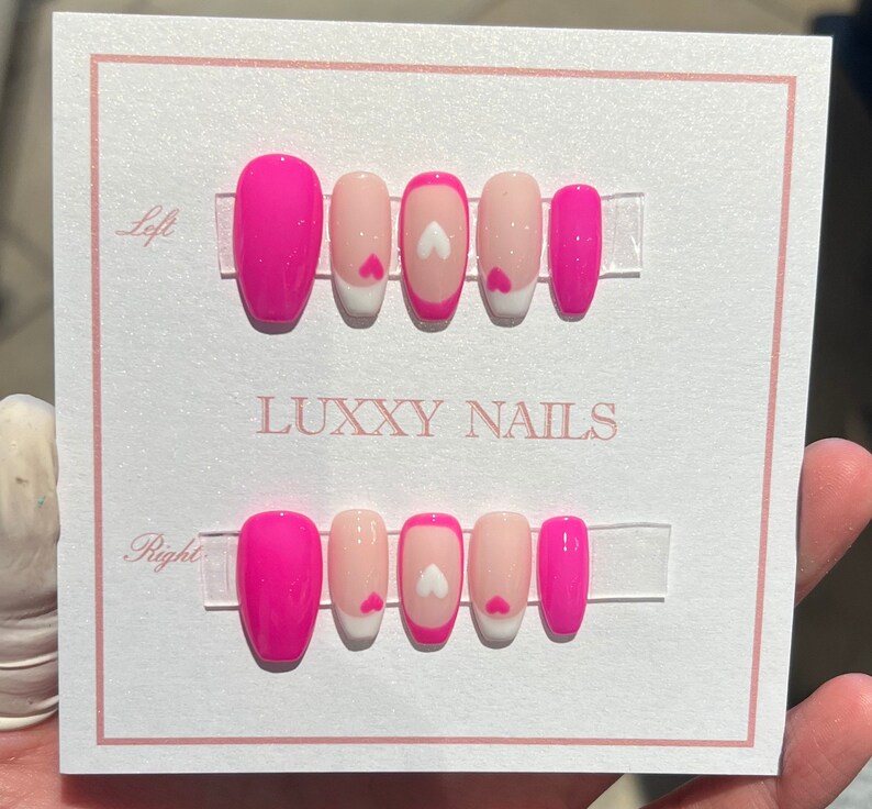 Vday Nails Valentines Day Nails Pink Nails Romantic Nail - Etsy