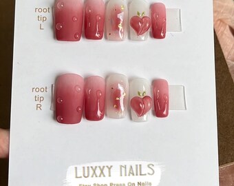 Pink peachy water drip soft peach cute summer press on nails matte