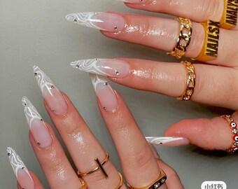 Boogie Nails | swirls nails | white nails | french nails | nude nails | summer nails | press on nails| swirls design french nails