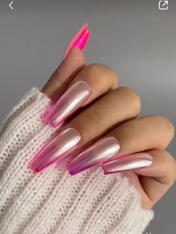 Pink Chrome And Ombré Coffin Nails by MargaritasNailz