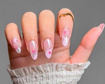 Vday Nails | Valentines day nails | pink nails | romantic nail art | heart nails | press on nails | blush nails | nude nails