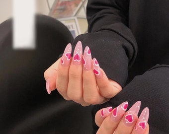 Vday Nails | Valentines day nails | pink nails | romantic nail art | heart nails | valentine hearts | press on nails