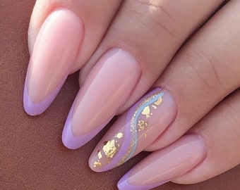 Spring Nails | pastel colors | nude nails | french nails | cute nails | summer nails | press on nails| swirls design gold foil