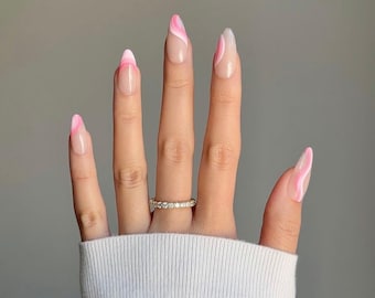 Spring Nails | pastel colors | pink nails | french nails | cute nails | summer nails | press on nails| swirls design soft white nails pink