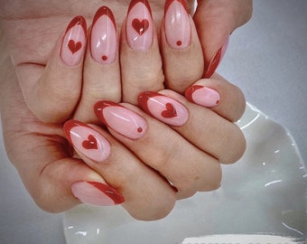 Vday Nails | Valentines day nails | pink nails | romantic nail art | heart nails | valentine hearts | press on nails