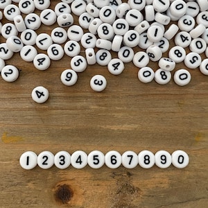 Número de contas brancas, contas de letras, contas de coração, contas de estrelas, 123 contas, contas iniciais, contas ABC, contas de alfabeto, contas para fazer joias 7 mm