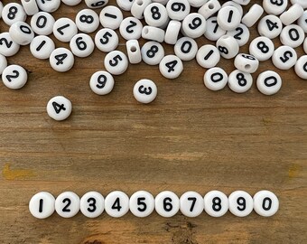 Number Beads: White Acrylic 7mm Jewelry Making Beads