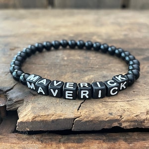 Personalized Name Bracelet: Black Onyx Beaded Bracelet for Men