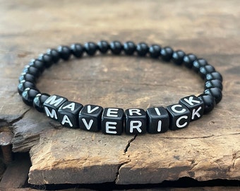 Personalized Name Bracelet: Black Onyx Beaded Bracelet for Men