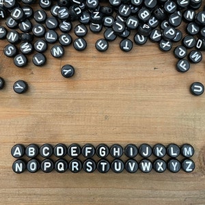 Black Letter Beads for Jewelry Making, Black Alphabet Beads for