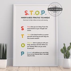 Stop Grounding Technique | Therapy Office Decor School Counselor CBT DBT Therapy Counseling Poster Anxiety Coping Skills Mental Health