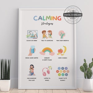 Calming Strategies | Therapy Office Decor School Counselor CBT DBT Therapy Counseling Poster Anxiety Relief Social Psychology Mental Health