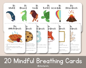 Cartes d'exercices de respiration en pleine conscience pour enfants Un coin d'apaisement Thérapie Conseiller scolaire Counseling Soulagement de l'anxiété Psychologie sociale Santé mentale