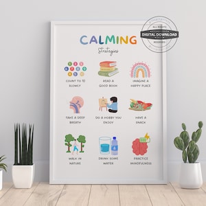 Calming Strategies | Therapy Office Decor School Counselor CBT DBT Therapy Counseling Poster Anxiety Relief Social Psychology Mental Health