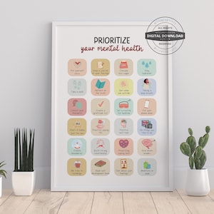 Mental Health Prioritize | Therapy Office Decor School Counselor CBT DBT Therapy Counseling Poster Anxiety Relief Social Psychology