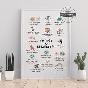 Things to Remember Therapy Office Decor School Counselor CBT DBT Therapy Counseling Poster Anxiety Relief Social Psychology Mental Health image 1