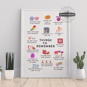 Things to Remember | Therapy Office Decor School Counselor CBT DBT Therapy Counseling Poster Anxiety Relief Social Psychology Mental Health